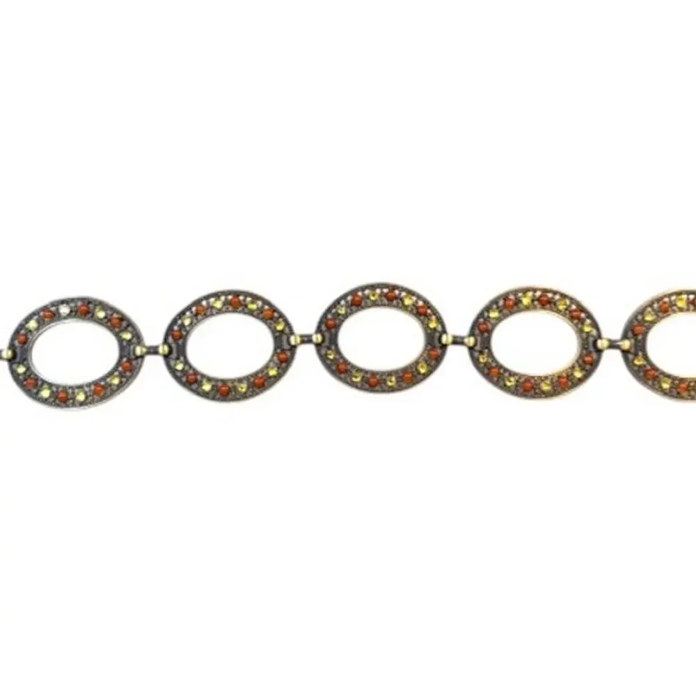 Vintage Oval Link Rhinestone Statement Belt Amber Brass Boho Western